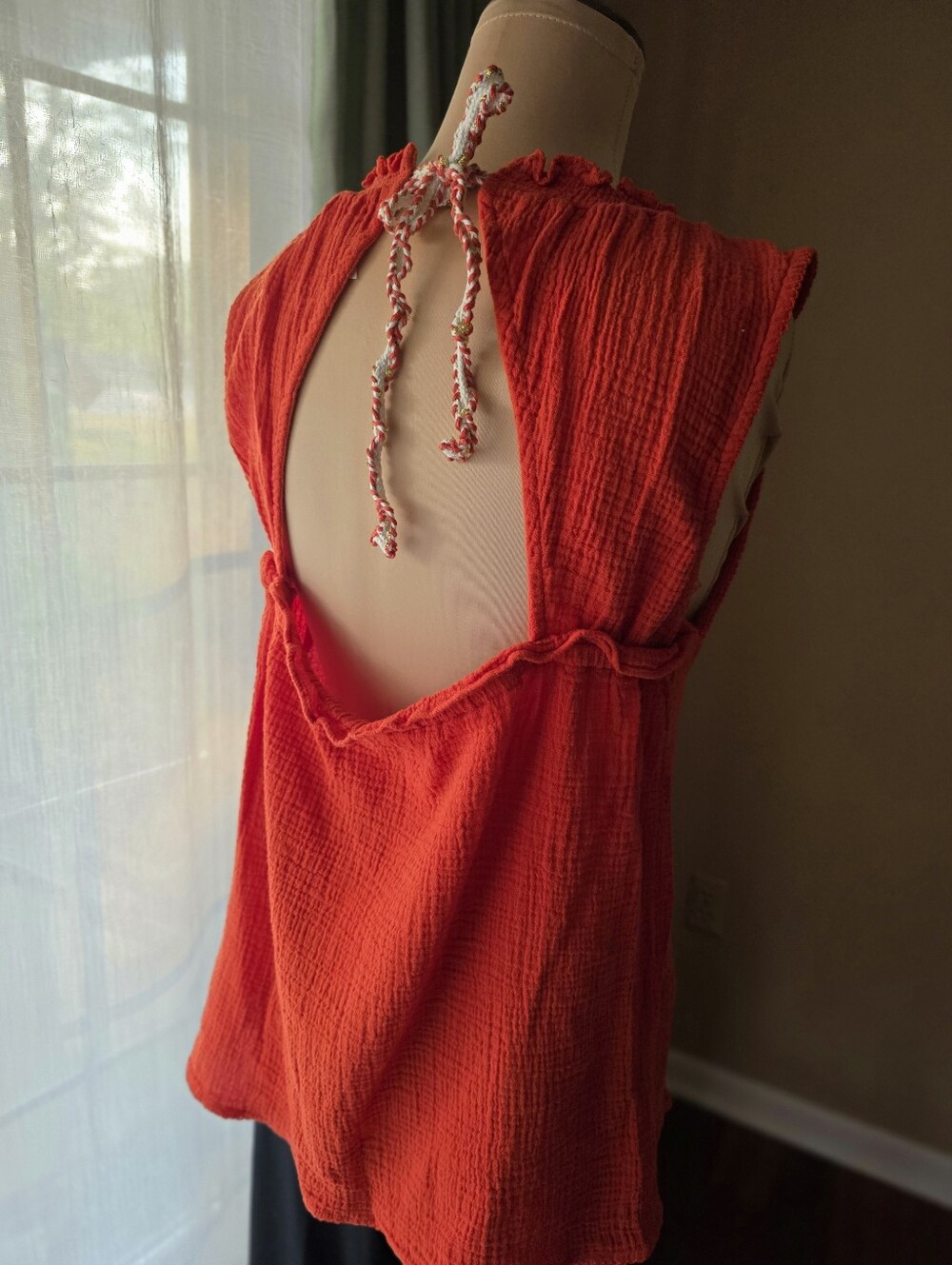 Matilda Jane Maui Mock Neck Gauze Tank Top Orange Size M 33685T Open Back Cotton